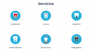 Servicios, Endodoncia, Corona, Implantes, Frenillos/Braces, Extracciones Radiografías 